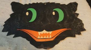 Vintage Halloween Die - Cut Black Cat Head Wall Decoration Made In Usa