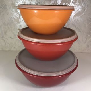 Set 3 Vintage Tupperware Harvest Colors Nesting Bowls Sheer Lids 235 236 237