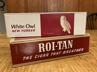 Two Vintage Cigar Boxes White Owl Yorker & Roi - Tan The Cigar That Breathes