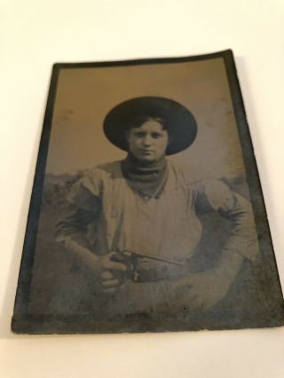 Vintage Photo Cowboy Holster Pistol Neckerchief Young Good Looking Man Or Woman
