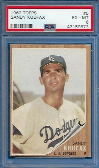 1962 Topps Sandy Koufax Card 5 Dodgers Ex - Mt Psa 6
