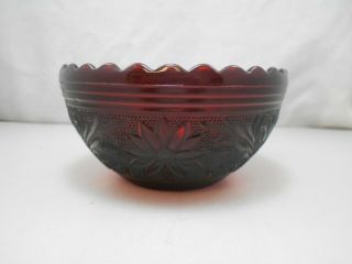 Vintage Ruby Red Press Depression Glass Daisies & Dots Candy Nuts Dish Bowl