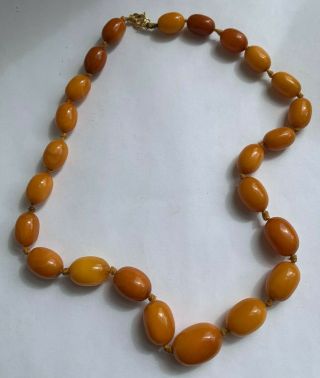 Antique Vintage Butterscotch Egg Yolk Amber Beads Necklace 26.  8g