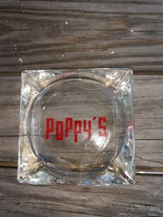 Vintage Glass Advertising Ashtray Poppy,  S Dinner Ny 3.  5 Inch