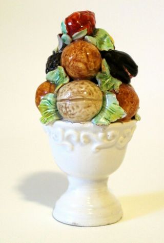 Vintage Mid - Century Ceramic Fruit Topiary Centerpiece Hand Painted In Italy,  5 "