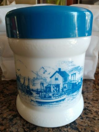 Vintage 1970s Milk Glass Pipe & Tobacco Jar/humidor Blue Coastal Design