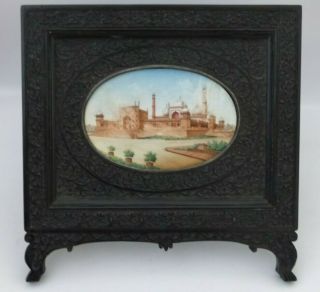 Large Antique 19th Century Anglo Indian Miniature Painting – Red Fort – Framed