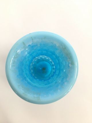 Vintage Fenton Art Glass Blue Opalescent Hobnail 3 ½” Mini Flared Edge Bud Vase 3