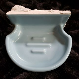 Vintage Gloss Cornflower Blue Ceramic Wall Mount Soap Dish American Olean