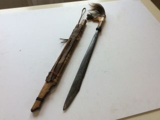 Old Antique Borneo Dayak Dyak Mandau Sword With Blade Decorations