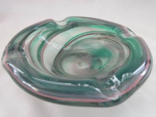 Marble Glass Ashtray Vtg Pink Green Swirl Inside Big Aprx 5 " - Xlnt Cond
