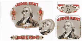 4 Cigar Box Label Vintage C1910 Embossed Judge Kent Legal Judicial