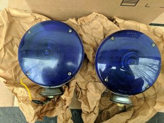 Vintage Pair Federal Signal Antique Lollipop Blue Lights Model Ll4 Police 12v