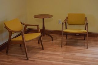 2 Vintage Mid - Century Modern Swivel Back Arm Chairs