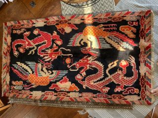 Hand Made Wool Cotton Tibetan India Rug Dragons Oriental Intricate