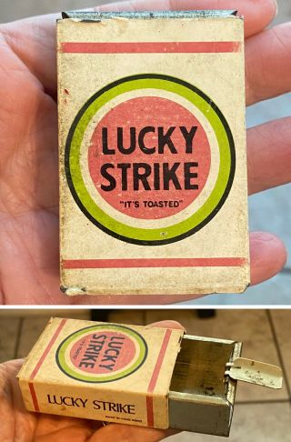 Vintage Lucky Strike Cigarette Pack Tin Pocket Ashtray 2 - 1/4” By 1 - 1/2” By 3/4”