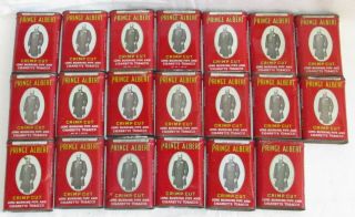20 Vintage Prince Albert Crimp Cut Pipe & Cigarette Tobacco Pocket Tins 1950s