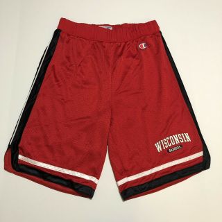 Vintage Champion University Of Wisconsin Badgers Basketball Shorts Size M Red