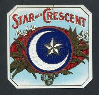 Old Star And Crescent Cigar Label - Star And Crescent,  Tobacco Leaves
