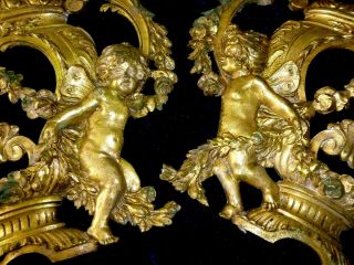 Large French Gilded Brass/ Bronze Pediments Decors Angels Flower Swags