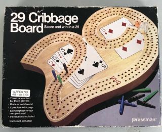 Vintage 29 Cribbage Board 3 Track Wooden Game Board W/ Box & Instructions