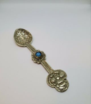 Tibetan Antique Medicine Silver Spoon With Turquoise Stone