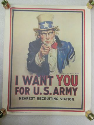 Vtg.  Military Recruiting Poster - I Want You For U.  S.  Army - 16 " X 20 "