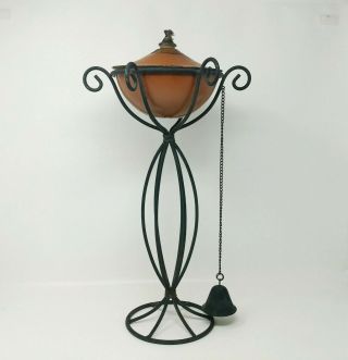 Vintage Classic Style Portable Tiki Torch Bowl Cradled In Wrought Iron 16 " Base
