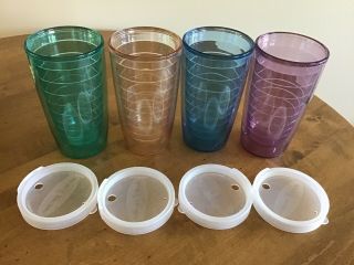 (4) 16 Oz.  Tervis Insulated Tumblers Solid Colors With Lids Usa Vtg