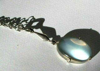 Antique Art Deco Sterling Silver Large Natural Blue Moonstone Pendant / Necklace