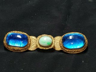 18/19th Antique Qing Dynasty Chinese China Jadeite Gilt Bronze Belt Buckle Hook