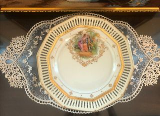 Antique Ambrosius Lamm Dresden Hand Painted Porcelain Reticulated Compote