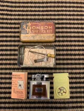Vintage Ronson Art Deco Lighter With Service Kit Tin And Contents