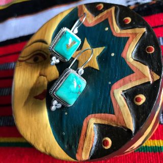 Vintage Native American Navajo 925 Sterling Silver Turquoise Dangle Earrings