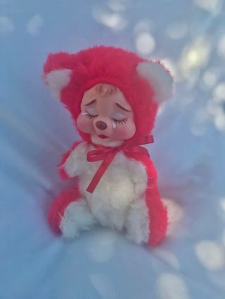 Vintage 1950s Rushton Star Creation Rubber Face Crying Sad Bear (red)