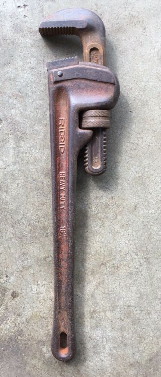 Vintage Rigid Pipe Wrench Heavy Duty 18 " Made In Elyria,  Ohio Usa