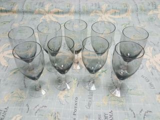 Vintage Fostoria Crystal Debutante Gray Water Glasses - Set Of 9 Signed 6 5/8in