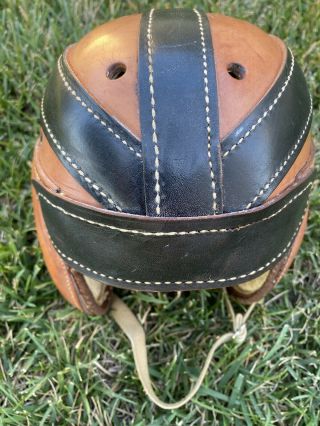 Rare Antique 1930’s Vintage Cliff Montgomery All Leather 2 Tone Football Helmet
