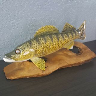 Carl Christiansen Scaled Walleye W Teeth Fish Decoy Lure Wood Carving Folk Art