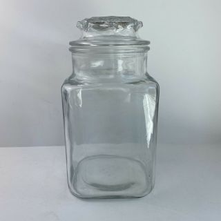 Vintage Jar Canister Clear Glass Anchor Hocking Square Apothecary Storage Lid Lg