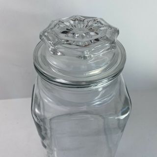 Vintage Jar Canister Clear Glass Anchor Hocking Square Apothecary Storage Lid LG 2