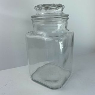 Vintage Jar Canister Clear Glass Anchor Hocking Square Apothecary Storage Lid LG 3