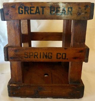 Vintage Great Bear Spring Co 5 Gallon Water Bottle Wood Crate Rustic