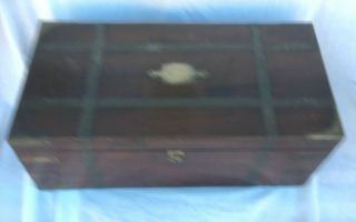 Early 19th Century Solid Mahogany Brass Bound Writing Box Inkwells