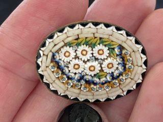 Italian Italy Vintage Micro Mosaic Daisy Flower Floral Oval Brooch 3