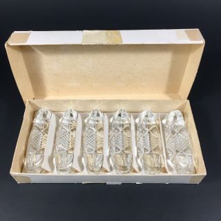 Vintage Set Of Six (6) Embossed Clear Crystal Place Card Holders