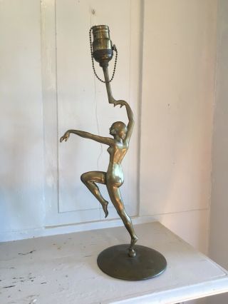 Authentic Signed Bronze Art Deco Nude Woman Lamp Statue 1929 Signed On Base