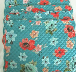 Pioneer Woman Placemats " Vintage Bloom " Set Of 6 Quilted Reversible