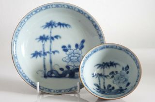 Chinese Nanking Cargo Batavian Tea Bowl & Saucer - Bamboo & Peony - C.  1750