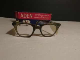 Vintage Aden Protective Eyewear Horn Rim Safety Glasses W/ Side Shields